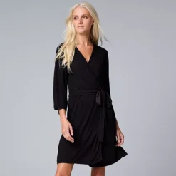 Women's Simply Vera Vera Wang Basic Luxury Wrap Robe -Vera Wang Shop 1024604 Black 1