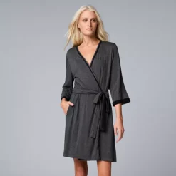 Women's Simply Vera Vera Wang Basic Luxury Wrap Robe -Vera Wang Shop 1024604 Charcoal