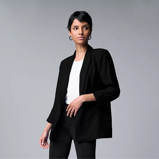 Women's Simply Vera Vera Wang Roll-Tab Relaxed Blazer 1 Women's Simply Vera Vera Wang Roll-Tab Relaxed Blazer