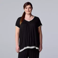 Plus Size Simply Vera Vera Wang Basic Luxury Short Sleeve Pajama Top -Vera Wang Shop 4780284 Black