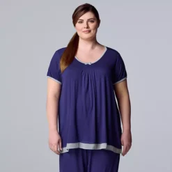 Plus Size Simply Vera Vera Wang Basic Luxury Short Sleeve Pajama Top -Vera Wang Shop 4780284 Navy