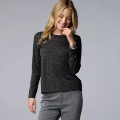 Women's Simply Vera Vera Wang Textured Long Sleeve Tee -Vera Wang Shop 5000922 Dark Orbit Heather
