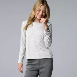 Women's Simply Vera Vera Wang Textured Long Sleeve Tee -Vera Wang Shop 5000922 Light Gray Fox Heather