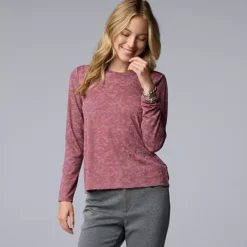 Women's Simply Vera Vera Wang Textured Long Sleeve Tee -Vera Wang Shop 5000922 Maiden Mauve