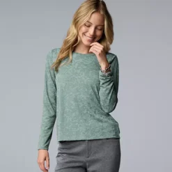 Women's Simply Vera Vera Wang Textured Long Sleeve Tee -Vera Wang Shop 5000922 Ocean Storm
