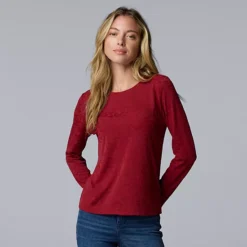 Women's Simply Vera Vera Wang Textured Long Sleeve Tee -Vera Wang Shop 5000922 Rhubarb