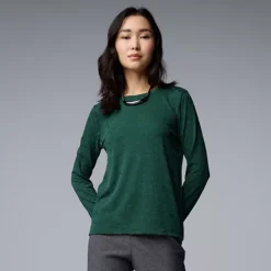 Women's Simply Vera Vera Wang Textured Long Sleeve Tee -Vera Wang Shop 5000922 Woodland Green