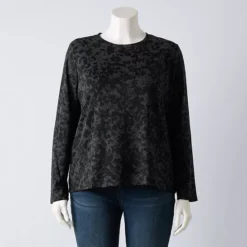 Plus Size Simply Vera Vera Wang Long Sleeve Scoopneck Tee -Vera Wang Shop 5120251 Dark Orbit Heather