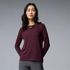 Petite Simply Vera Vera Wang Textured Long Sleeve Tee -Vera Wang Shop 5171190 Midnight Jam