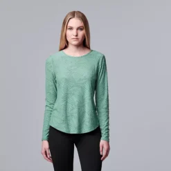 Petite Simply Vera Vera Wang Textured Long Sleeve Tee -Vera Wang Shop 5171190 Ocean Storm 1