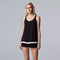 Women's Simply Vera Vera Wang Basic Luxury Tank Top & Boxer Sleep Set -Vera Wang Shop 5859500 Black