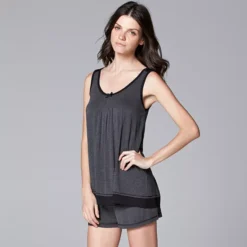 Women's Simply Vera Vera Wang Basic Luxury Tank Top & Boxer Sleep Set -Vera Wang Shop 5859500 Heather Coal 1