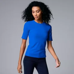Women's Simply Vera Vera Wang Ribbed Fitted Elbow Sleeve Tee -Vera Wang Shop 6452261 Wilder Blue