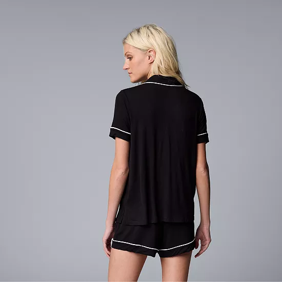 Women's Simply Vera Vera Wang Luxury Notched Collar Top & Boxer Shorts Pajama Set 2 Women's Simply Vera Vera Wang Luxury Notched Collar Top & Boxer Shorts Pajama Set - Image 2