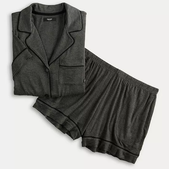 Women's Simply Vera Vera Wang Luxury Notched Collar Top & Boxer Shorts Pajama Set 5 Women's Simply Vera Vera Wang Luxury Notched Collar Top & Boxer Shorts Pajama Set - Image 5