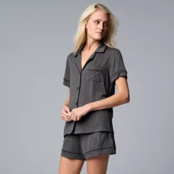 Women's Simply Vera Vera Wang Luxury Notched Collar Top & Boxer Shorts Pajama Set 11 Women's Simply Vera Vera Wang Luxury Notched Collar Top & Boxer Shorts Pajama Set -Vera Wang Shop 6482232 Char Heather 1