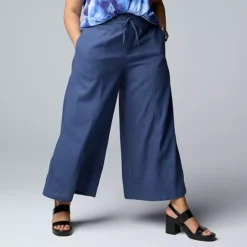 Plus Size Simply Vera Vera Wang Wide Leg Linen Pants -Vera Wang Shop 6618132 Moonbeam Blue