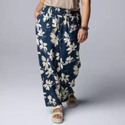 Plus Size Simply Vera Vera Wang Wide Leg Travel Pants -Vera Wang Shop 6663156 Navy Faded Dye Floral