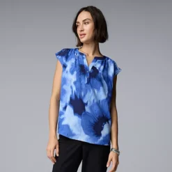 Women's Simply Vera Vera Wang Dolman Popover Top -Vera Wang Shop 6834240 Blue Floral