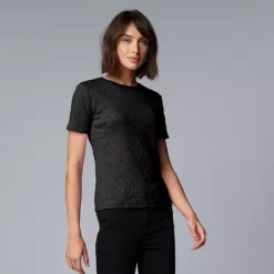 Women's Simply Vera Vera Wang Textured Tee -Vera Wang Shop 6834303 Black 1