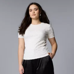 Women's Simply Vera Vera Wang Textured Tee -Vera Wang Shop 6834303 Whisper White