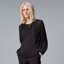 Women's Simply Vera Vera Wang Tie Front Shirred Blouse -Vera Wang Shop 7164208 Black 1