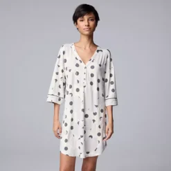 Women's Simply Vera Vera Wang Cozy Elbow Sleeve Henley Sleepshirt -Vera Wang Shop 7185171 Ivory Floral 1
