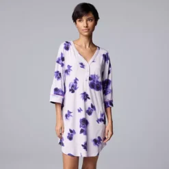 Women's Simply Vera Vera Wang Cozy Elbow Sleeve Henley Sleepshirt -Vera Wang Shop 7185171 Lilac Floral