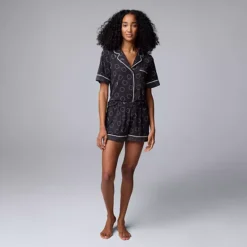 Women's Simply Vera Vera Wang 2-Piece Short Sleeve Notch Collar Pajama Top & Boxer Pajama Bottoms Set -Vera Wang Shop 7185173 ALT2