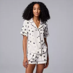 Women's Simply Vera Vera Wang 2-Piece Short Sleeve Notch Collar Pajama Top & Boxer Pajama Bottoms Set