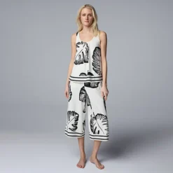 Women's Simply Vera Vera Wang 2-Piece Tank & Culotte Pants Sleep Set -Vera Wang Shop 7239170 Cream Tropical