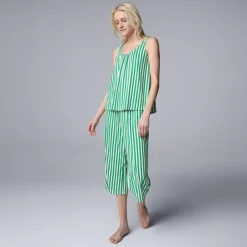 Women's Simply Vera Vera Wang 2-Piece Tank & Culotte Pants Sleep Set -Vera Wang Shop 7239170 Kelly Green Stripe 1