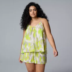 Plus Size Simply Vera Vera Wang Plain Weave Pajama Tank Top And Pajama Shorts Set -Vera Wang Shop 7242766 Gray Texture 1