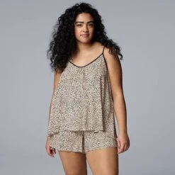 Plus Size Simply Vera Vera Wang Plain Weave Pajama Tank Top And Pajama Shorts Set -Vera Wang Shop 7242766 Natural Animal