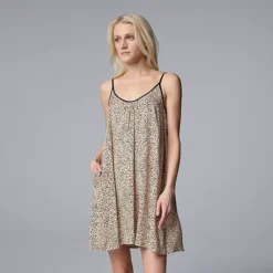 Women's Simply Vera Vera Wang Plain Weave Chemise -Vera Wang Shop 7242769 Natural Animal