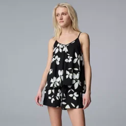 Women's Simply Vera Vera Wang Plain Weave Pajama Tank Top & Pajama Shorts Set -Vera Wang Shop 7242770 Black Floral