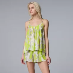 Women's Simply Vera Vera Wang Plain Weave Pajama Tank Top & Pajama Shorts Set -Vera Wang Shop 7242770 Gray Texture