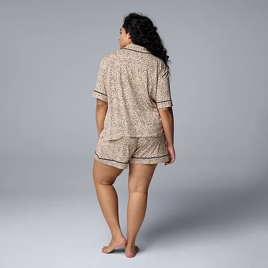 Plus Size Simply Vera Vera Wang Cozy Short Sleeve Notch Pajama Top And Pajama Shorts Set 2 Plus Size Simply Vera Vera Wang Cozy Short Sleeve Notch Pajama Top And Pajama Shorts Set - Image 2