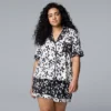 Plus Size Simply Vera Vera Wang Cozy Short Sleeve Notch Pajama Top And Pajama Shorts Set