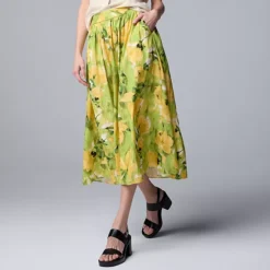 Petite Simply Vera Vera Wang Shirred Midi Skirt 11 Petite Simply Vera Vera Wang Shirred Midi Skirt -Vera Wang Shop 7305817 Yellow Lt Green Floral 1