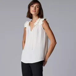 Women's Simply Vera Vera Wang Pleated Neck Top -Vera Wang Shop 7306007 Coconut Milk