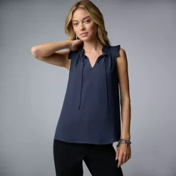 Women's Simply Vera Vera Wang Pleated Neck Top -Vera Wang Shop 7306007 Deep Sapphire