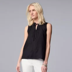 Women's Simply Vera Vera Wang Tie-Front Pintuck Sleeveless Shell Top -Vera Wang Shop 7306008 Black