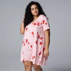 Plus Size Simply Vera Vera Wang Short Sleeve Sleepshirt -Vera Wang Shop 7326637 Rose Floral 1