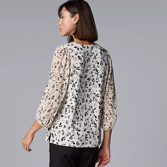 Women's Simply Vera Vera Wang Mixed Media 3/4 Sleeve Top 2 Women's Simply Vera Vera Wang Mixed Media 3/4 Sleeve Top - Image 2