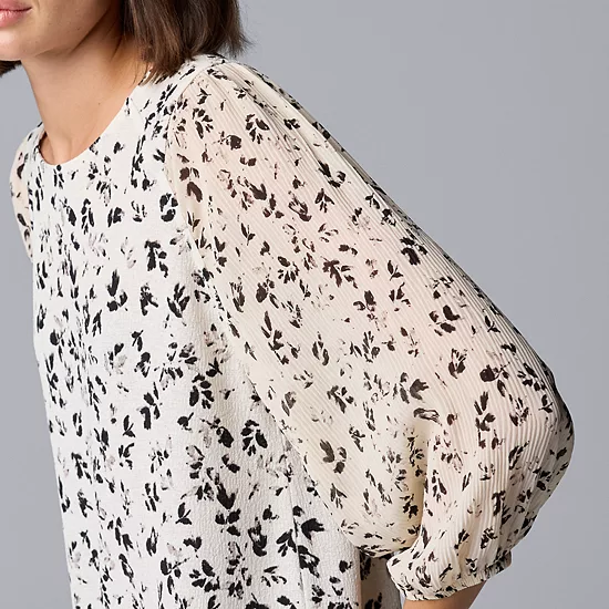 Women's Simply Vera Vera Wang Mixed Media 3/4 Sleeve Top 3 Women's Simply Vera Vera Wang Mixed Media 3/4 Sleeve Top - Image 3