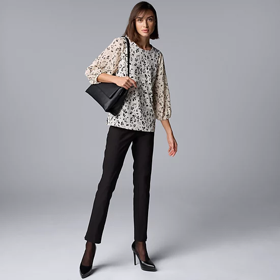 Women's Simply Vera Vera Wang Mixed Media 3/4 Sleeve Top 4 Women's Simply Vera Vera Wang Mixed Media 3/4 Sleeve Top - Image 4