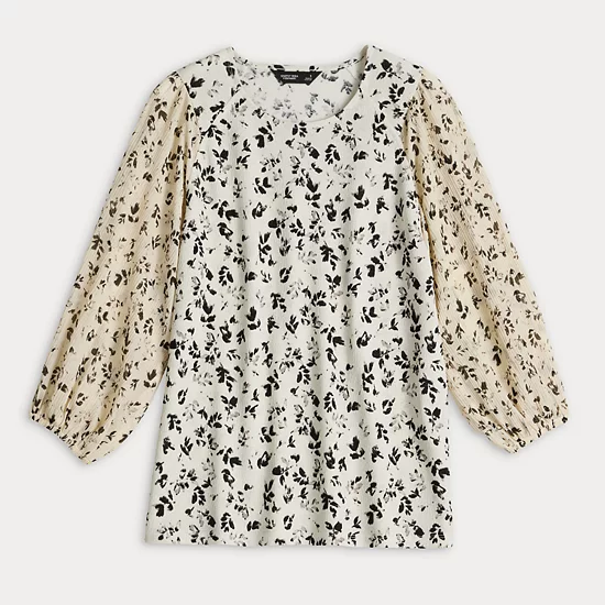 Women's Simply Vera Vera Wang Mixed Media 3/4 Sleeve Top 5 Women's Simply Vera Vera Wang Mixed Media 3/4 Sleeve Top - Image 5