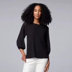 Women's Simply Vera Vera Wang Mixed Media 3/4 Sleeve Top 14 Women's Simply Vera Vera Wang Mixed Media 3/4 Sleeve Top -Vera Wang Shop 7378911 Black