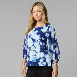 Women's Simply Vera Vera Wang Mixed Media 3/4 Sleeve Top 13 Women's Simply Vera Vera Wang Mixed Media 3/4 Sleeve Top -Vera Wang Shop 7378911 Blue Ink Bouquet 1